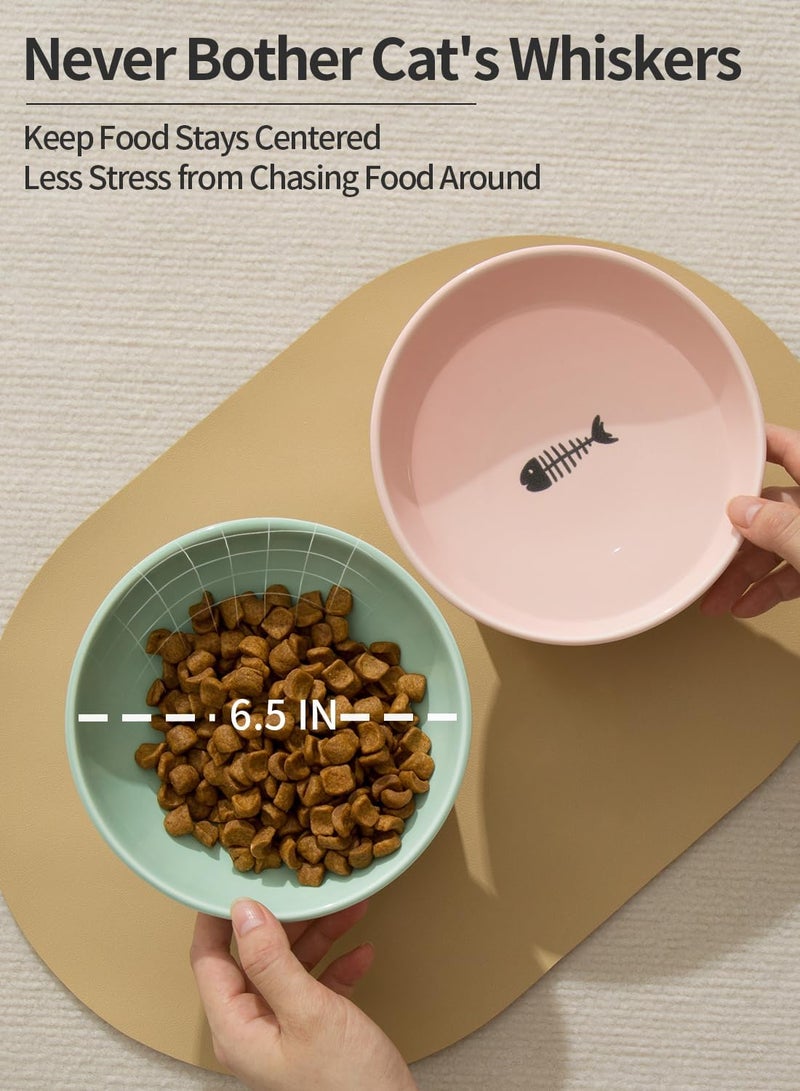 OMAYKEY Extra Wide Raised Cat Bowls, 6.5 Inch Wide Ceramic Tilted Elevated Cat Bowl, Prevent Neck & Whisker Fatigue, Anti Vomit for Cats Puppies, Dishwasher and Microwave Safe, 2 Pack - Image 5